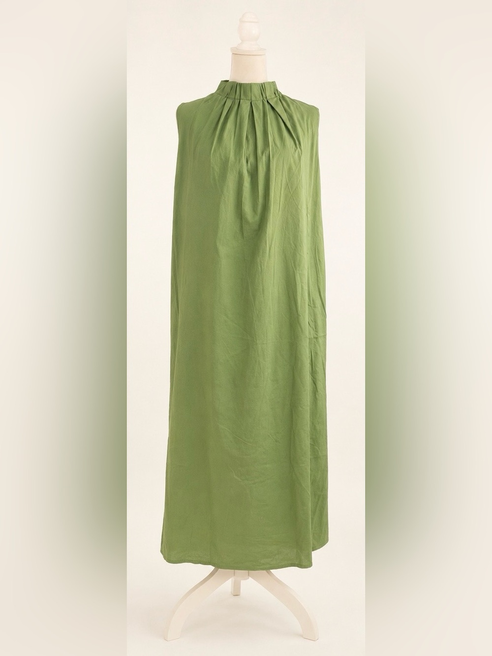 Vanessa Zani Cotton Olive Green Sleeveless Maxi Dress - Small